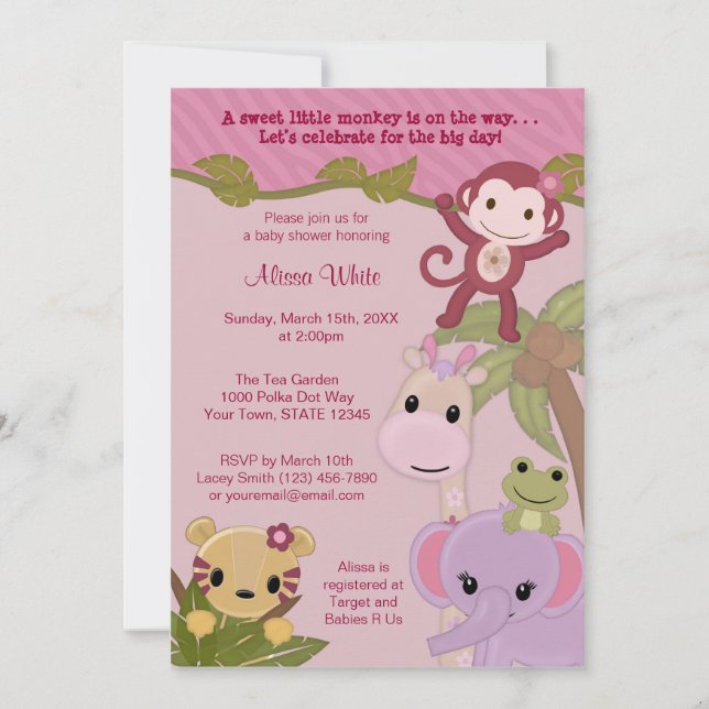 Bebés de selva dulce Baby Shower Invitación safari (Anverso)