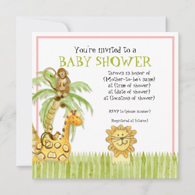 Bebés de selva, invitación Chica a Baby Shower - V (Anverso)