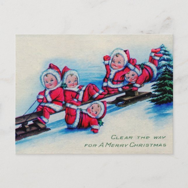 Bebés del navidad del vintage en el trineo (Anverso)