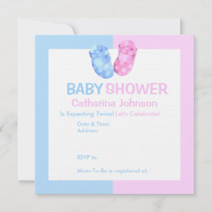 Bebés gemelos adornan la invitación de Baby Shower