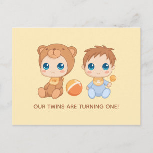 Bebés gemelos primer niño de cumpleaños Invitación