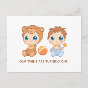 Bebés gemelos primer niño de cumpleaños invitación