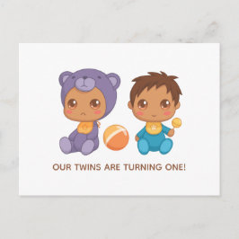 Bebés gemelos primer niño de cumpleaños invitación