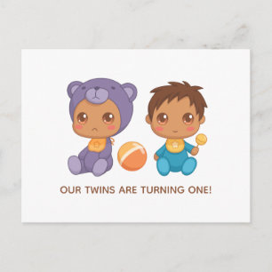 Bebés gemelos primer niño de cumpleaños invitación