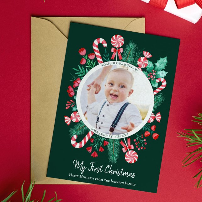 Bebés primera acuarela de Navidad Keepsake (First Christmas Baby Keepsake Christmas Holiday Card)