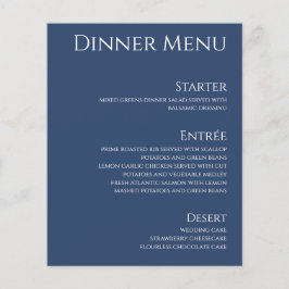 Bebida boda y menú de la cena: azul oscuro y blanc