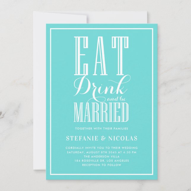 Bebida Casada Boda Azul Invitación (Anverso)