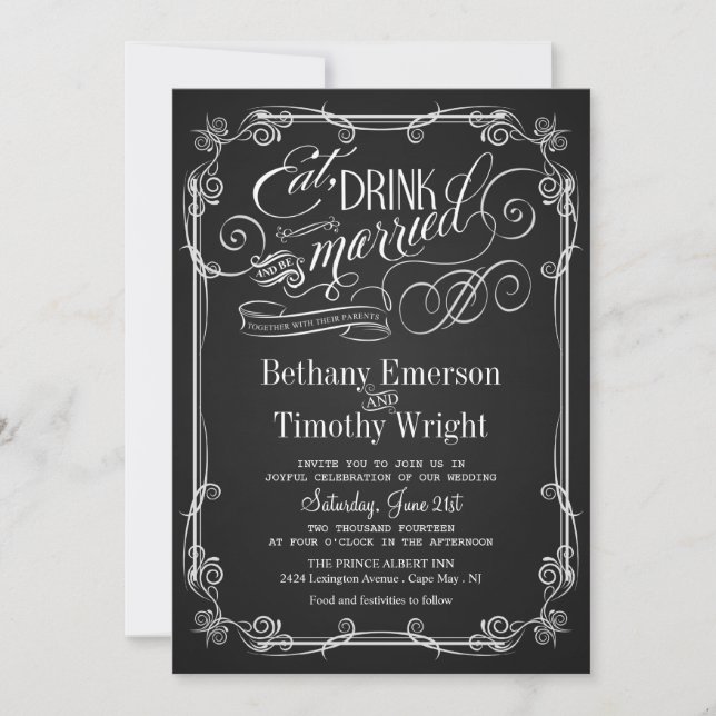 Bebida Casada Invitación a la Boda de Chalkboard (Anverso)