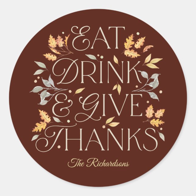 Bebida Comida Gracias Pegatinas Fiestas De Acción  (Anverso)