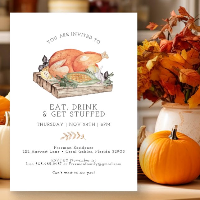 Bebida De Comer Obtén La Invitación De Acción De G (Simple Watercolor Thanksgiving Invitation)