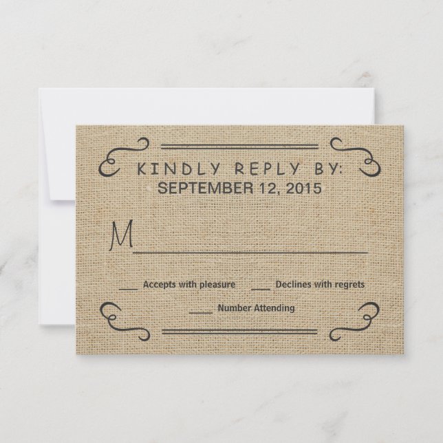 Bebida De Comer Se Casar Boda Burlap RSVP (Anverso)