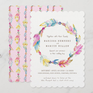 Bebidas de plumas de boho acuarela invitaciones a 
