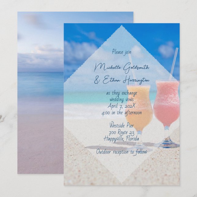 Bebidas en la invitación a la boda costera en Beac (Anverso / Reverso)