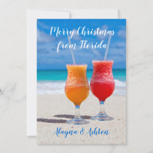 Bebidas en la playa Tarjeta plana de Navidad de Fl