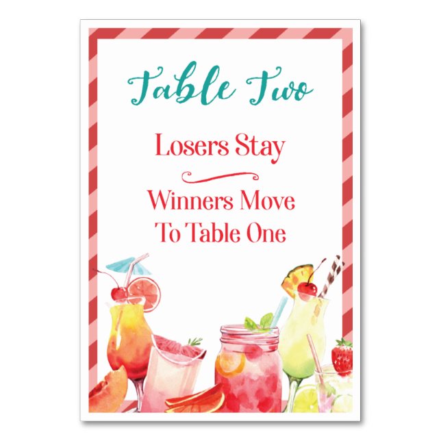 Bebidas en verano Tarjeta de mesa Dos Bunco (Anverso)