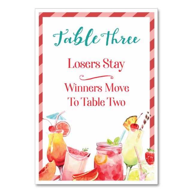 Bebidas en verano Tarjeta de mesa Tres Bunco (Anverso)