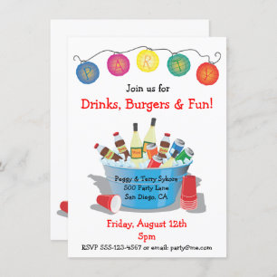Bebidas fiestas Invitación con vino, refresco y ce