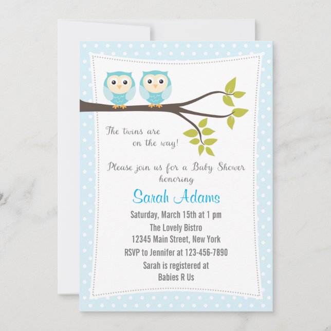 Bebidas gemelas Baby Shower Invitación Azul (Anverso)