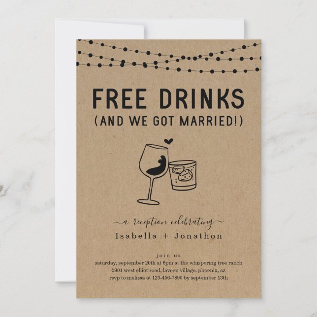 Bebidas Gratis Divertida Invitación Solo Recepción (Anverso)