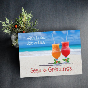Bebidas Navideñas Tropicales en Tarjetas de Arena