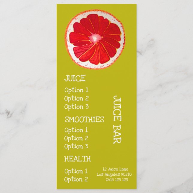 Bebidas saludables jugos de toronja menú de frutas (Anverso)