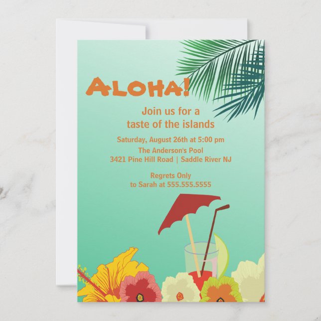 Bebidas tropicales de Aloha Invitación Fiesta de v (Anverso)