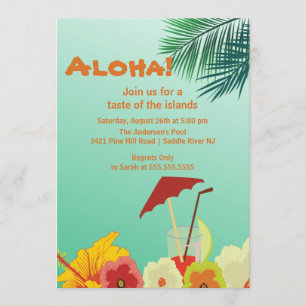 Bebidas tropicales de Aloha Invitación Fiesta de v