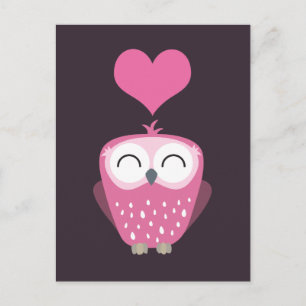 Bechuza rosa y postales del corazón del amor