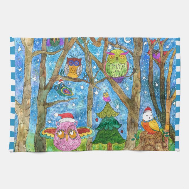 Bechuzas de Navidades en toalla de cocina de Gorra (Horizontal)