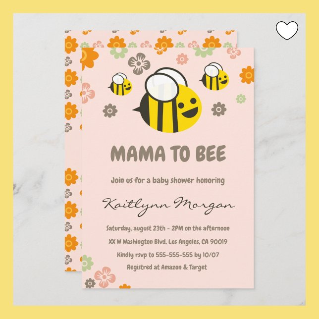 Bee baby ducha invitaciones a mamá a ser Floral (Subido por el creador)