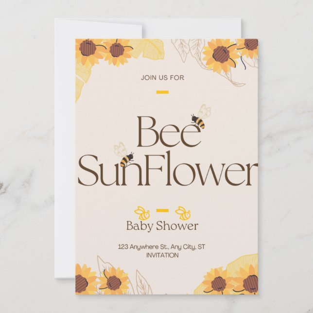 Bee Baby Shower Invitación Primavera Girasoles (Anverso)