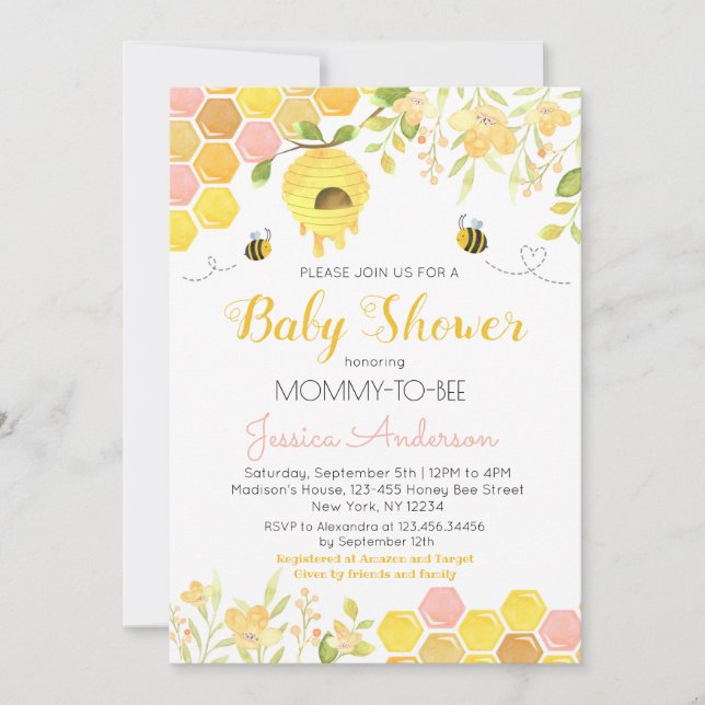 Bee Baby Shower Invitaciones Bebé Girl (Anverso)