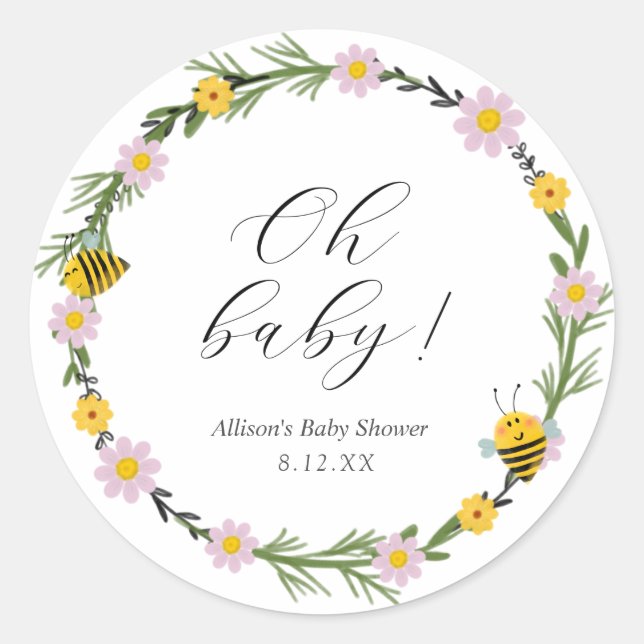 Bee Baby Shower Round Pegatina (Anverso)