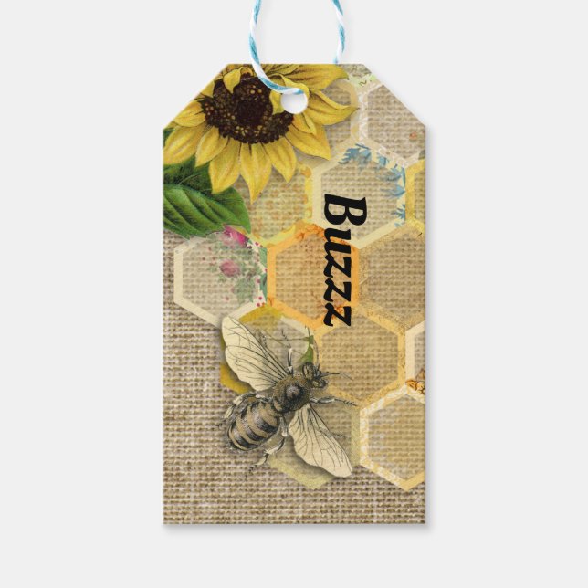 Bee Buzz Honeycomb Gracias Etiqueta De Regalo (Anverso)