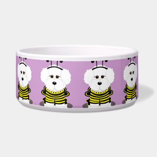 Bee*chon Bichon Frise manosea el cuenco del perro