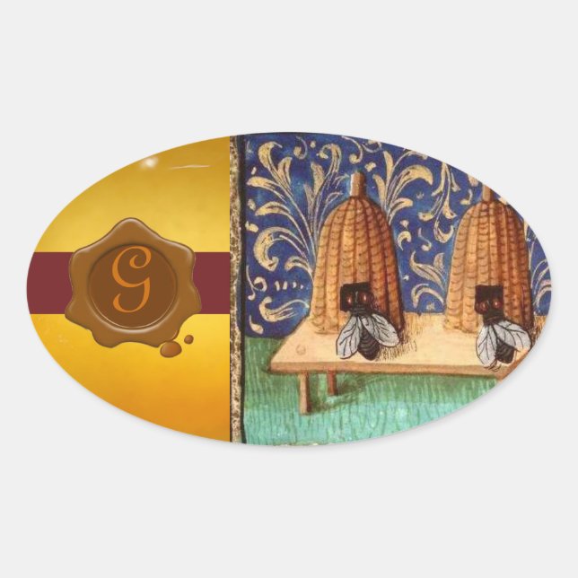 BEE DE MIEL, MONOGRAMA DE SELLO DE CERCA DE MADERA (Anverso)