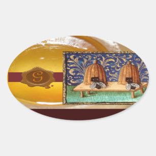 BEE DE MIEL, MONOGRAMA DE SELLO DE CERCA DE MADERA