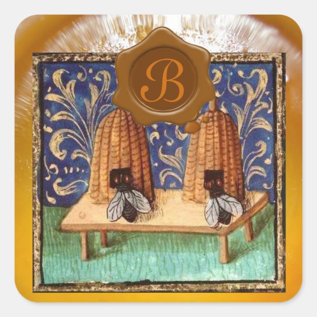 BEE DE MIEL, MONOGRAMA DE SELLO DE CERCA DE MADERA (Anverso)