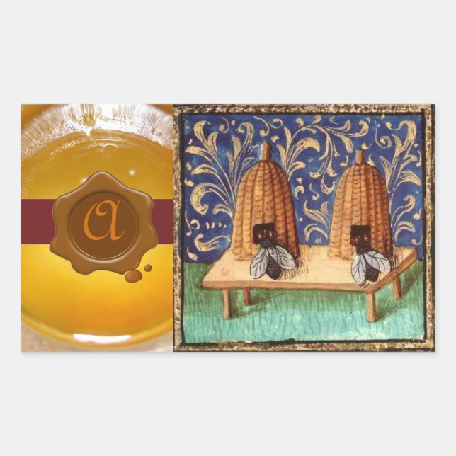 BEE DE MIEL, MONOGRAMA DE SELLO DE CERCA DE MADERA (Anverso)