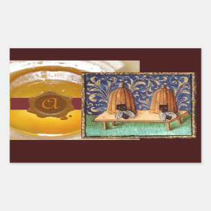 BEE DE MIEL, MONOGRAMA DE SELLO DE CERCA DE MADERA