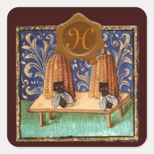 BEE DE MIEL, MONOGRAMA DE SELLO DE CERCA DE MADERA