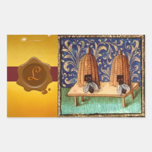 BEE DE MIEL, MONOGRAMA DE SELLO DE CERCA DE MADERA