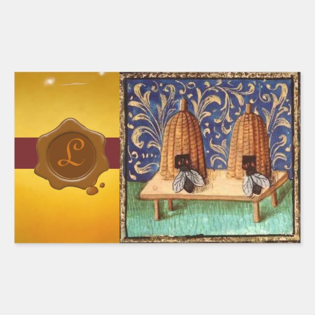 BEE DE MIEL, MONOGRAMA DE SELLO DE CERCA DE MADERA (Anverso)