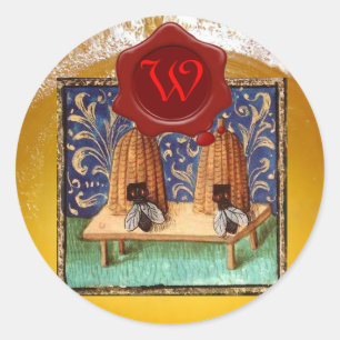 BEE DE MIEL, MONOGRAMA DE SELLO DE CERCA ROJA