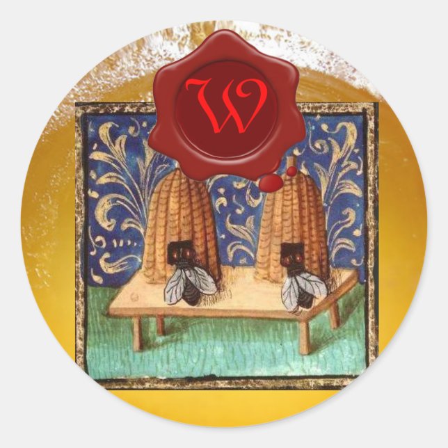 BEE DE MIEL, MONOGRAMA DE SELLO DE CERCA ROJA (Anverso)