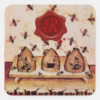 BEE DE MIEL, MONOGRAMA DE SELLO DE CERCA ROJA