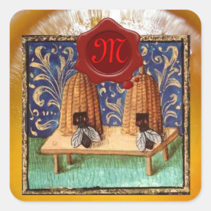 BEE DE MIEL, MONOGRAMA DE SELLO DE CERCA ROJA