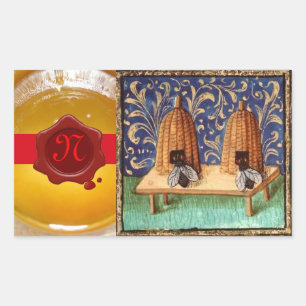 BEE DE MIEL, MONOGRAMA DE SELLO DE CERCA ROJA