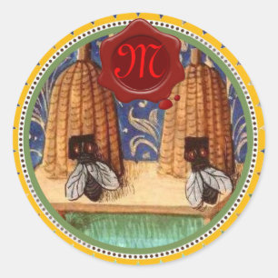 BEE DE MIEL, MONOGRAMA DE SELLO DE CERCA ROJA