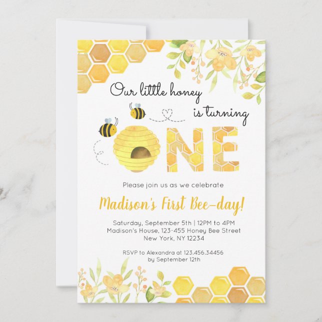 Bee First First Birthday party invitaciones Boy Ch (Anverso)